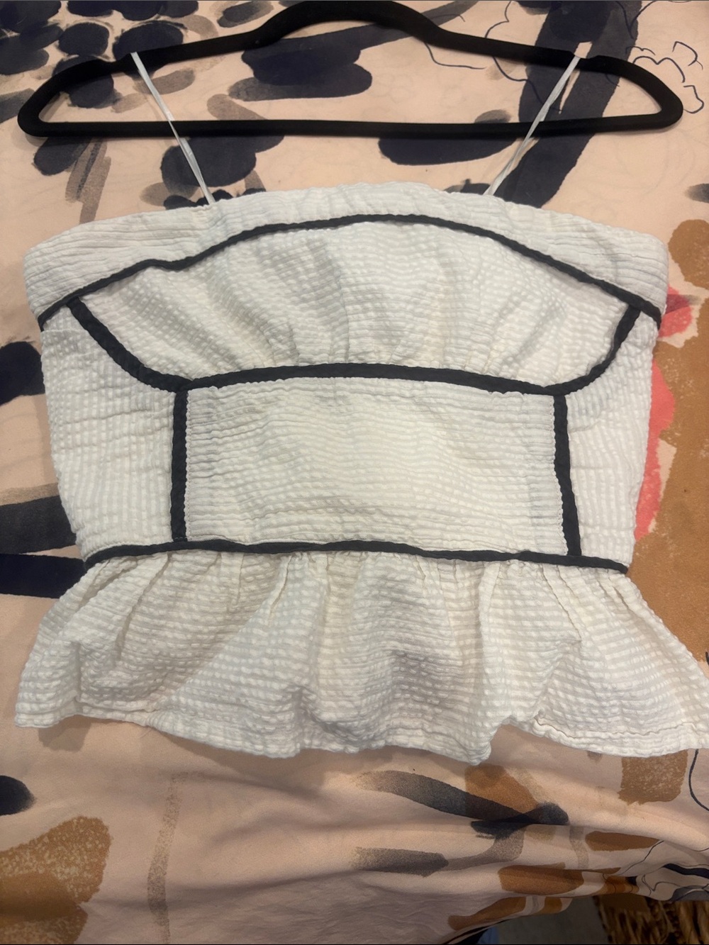 Free People White Textured Peplum Cami with Black Piping